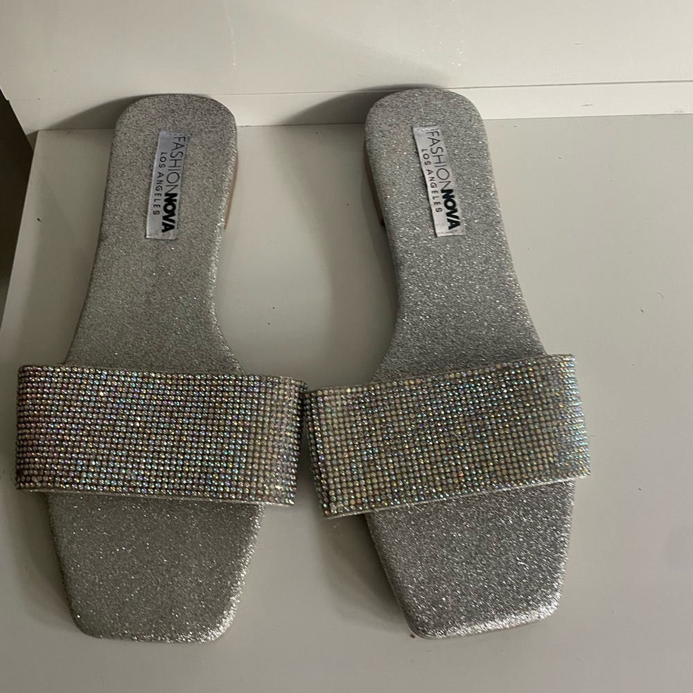 Fashion Nova Silver Sparkle Sandals